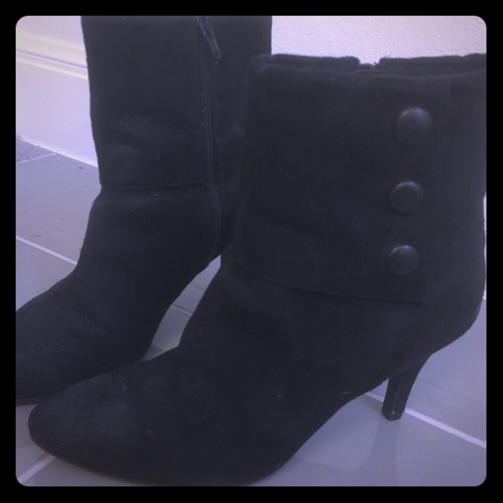 Black Faux Suede Zip Ankle Boots